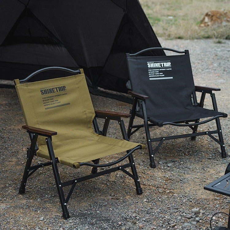 ShineTrip compact foldable camping chairs in Dusk Black and Eagle Sand for camping, overlanding and outdoor adventures.