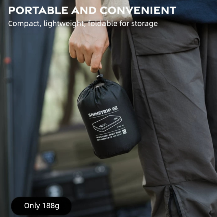 ShineTrip inflatable camping pillow packed into a compact storage bag weighing only 188g. Ultralight camping pillow fits easily into backpacks for hiking, camping, motorcycle trips and travel.
