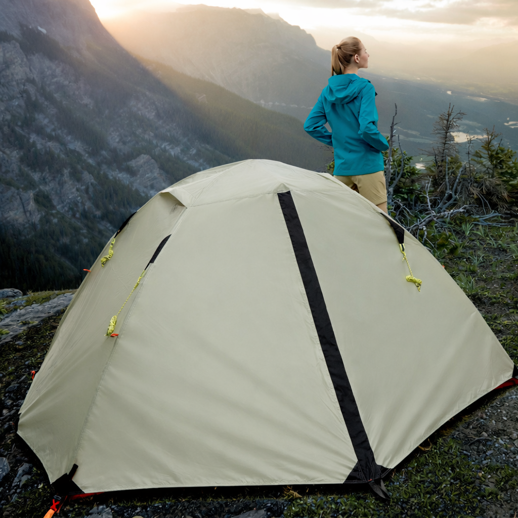 2-person 4-season lightweight camping tent used in alpine hiking terrain, designed for mountaineering and cold-weather trips.