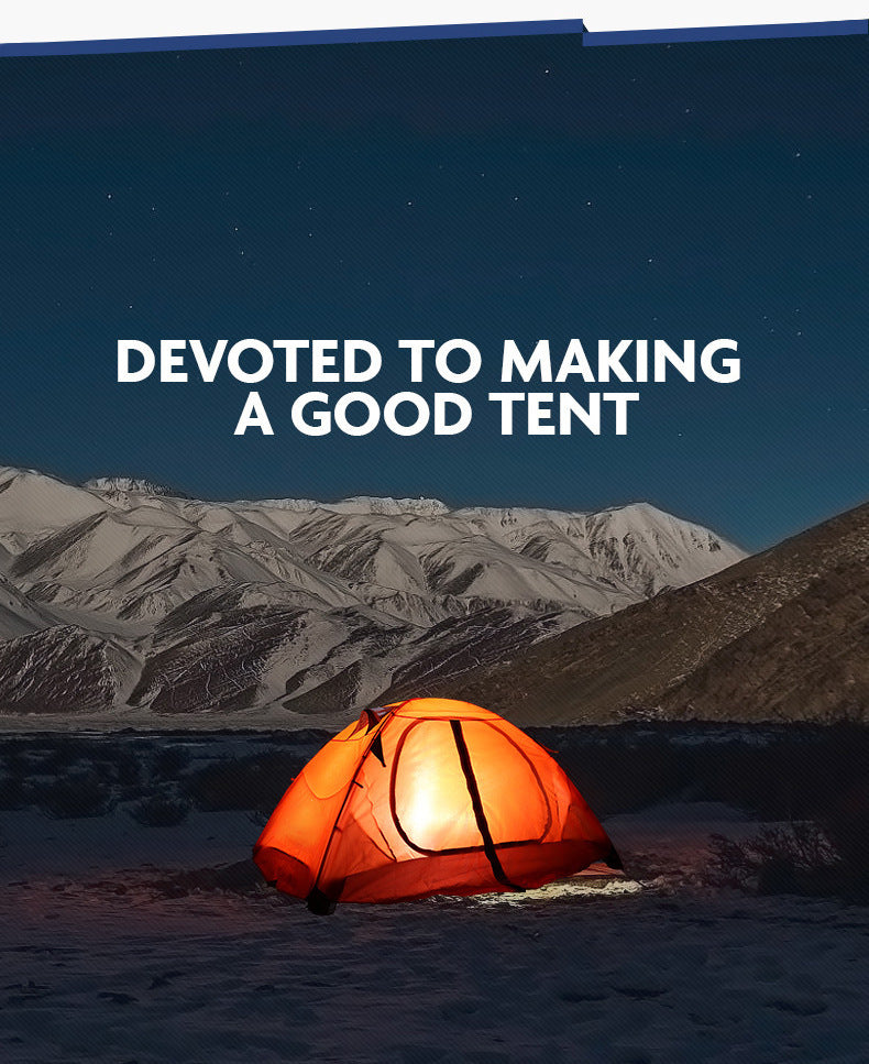 2-person 4-season lightweight camping tent set up in a mountain environment at night, built for serious outdoor adventures.
