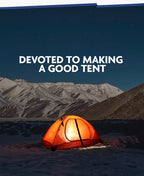 2-person 4-season lightweight camping tent set up in a mountain environment at night, built for serious outdoor adventures.