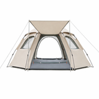 Front view of Campstone automatic hexagon camping tent with extended awning setup for family and group outdoor camping.