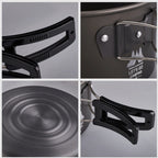 Detail view of aluminum camping cookware showing handles, base, and build quality