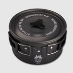 Stackable aluminum camping cookware set designed for space-saving packing