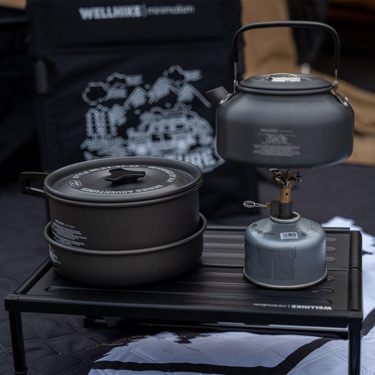 Lightweight aluminum camping kettle for boiling water, coffee, or tea outdoors