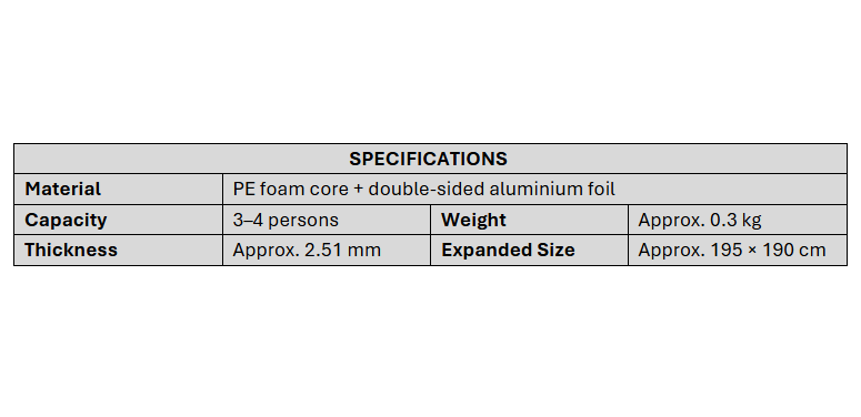 Campstone aluminum foil camping mat specifications, 3–4 person waterproof ground mat