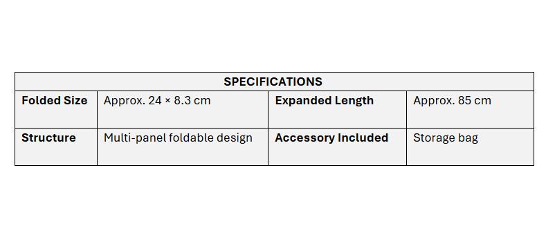 Campstone camping stove windbreak specifications showing folded size and expanded length