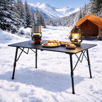 Campstone durable outdoor camping table used in snowy winter camping conditions