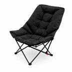 Foldable padded camping chair with high back support and reinforced steel frame