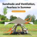 Campstone automatic hexagon camping tent with expandable awning and built-in ventilation system for sunshade and airflow.