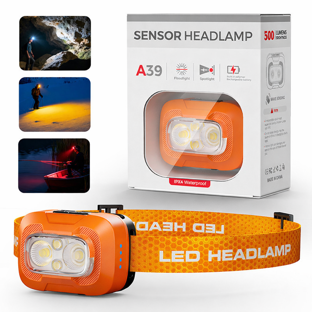 Campstone orange lightweight USB-C rechargeable outdoor headlight