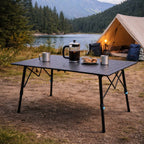 Campstone outdoor camping table set up by a lake with tent, ideal for camping meals and outdoor use in British Columbia