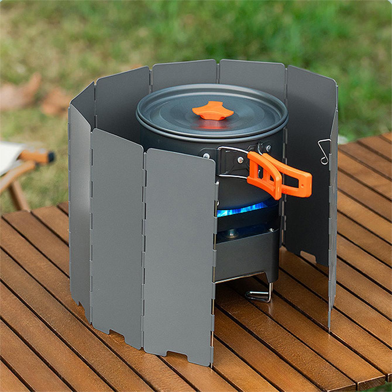 Campstone outdoor folding stove windbreak providing wind protection for camping gas stove
