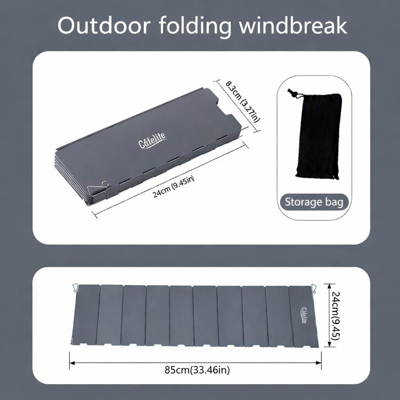 Campstone outdoor stove windbreak with adjustable folding panels and extended length