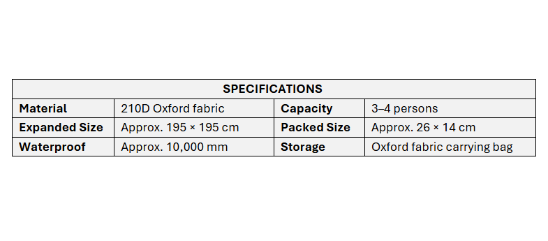 Campstone heavy-duty Oxford waterproof ground sheet specifications, 195x195cm, 10000mm rating, camping tent footprint