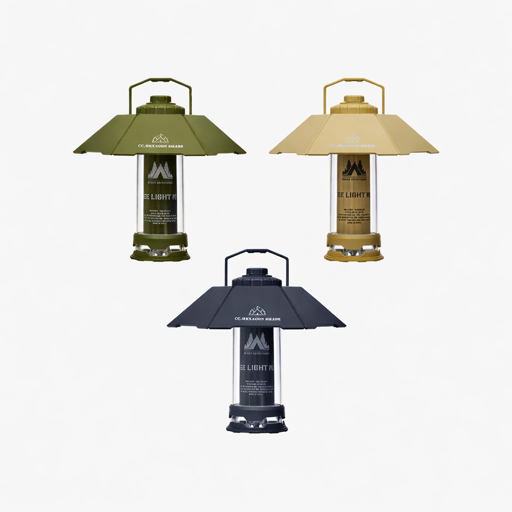 Rechargeable camping lantern with LED light, portable design for tents and outdoor camping
