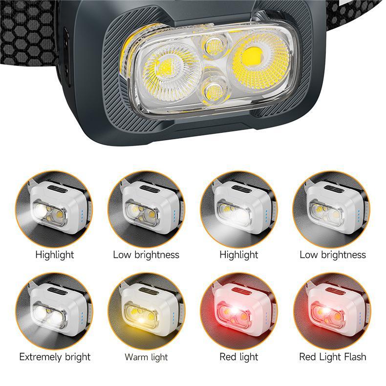 Campstone smart sensor outdoor headlight showing multiple lighting modes including white, warm, and red light