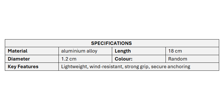 Campstone aluminum triangular tent stake in red with pull cord, wind-resistant camping peg detail
